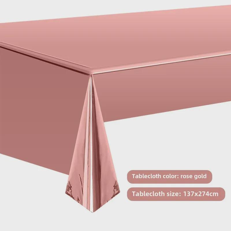 Новая одноразовая скатерть из алюминиевой пленки Cross-Border Gold & Rose Gold (137x274 см) – Товары для вечеринок