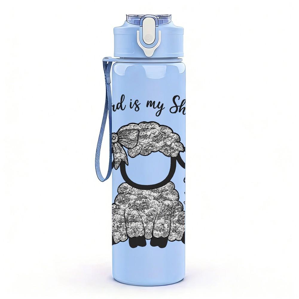 1PC Lamb Quote Text Art 750ml Color Plastic Sports Water Bottle Leakproof Flip Straw Lid Suitable for Sports Office Home Use