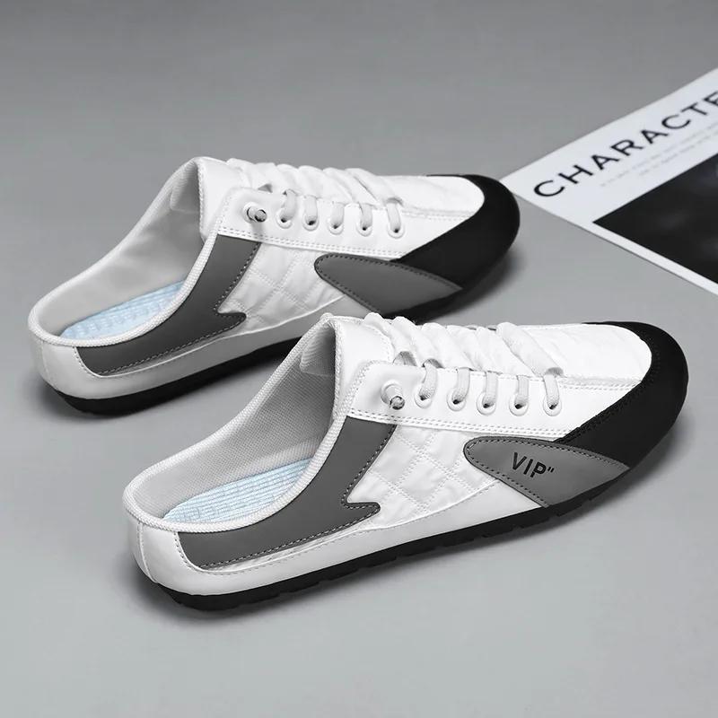 Мужские полутапочки, летняя дышащая повседневная обувь на плоской подошве, мужские мокасины с мягкой подошвой, модная удобная обувь для вождения