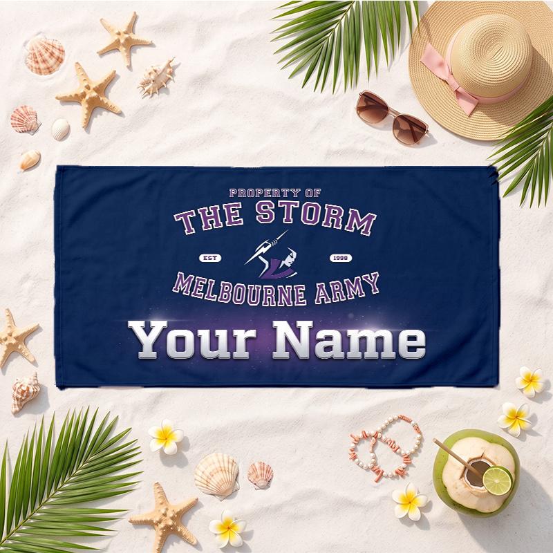 Melbourne Storm (14) Custom Name Beach Towel Soft Towel Gift for Beach Pool Swimming Vacation