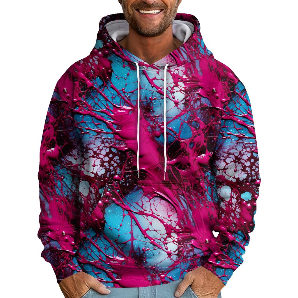 Men's Loose Abstract Printed Hooded Sweatshirt Men's Casual Fashion Sports Sweatshirt