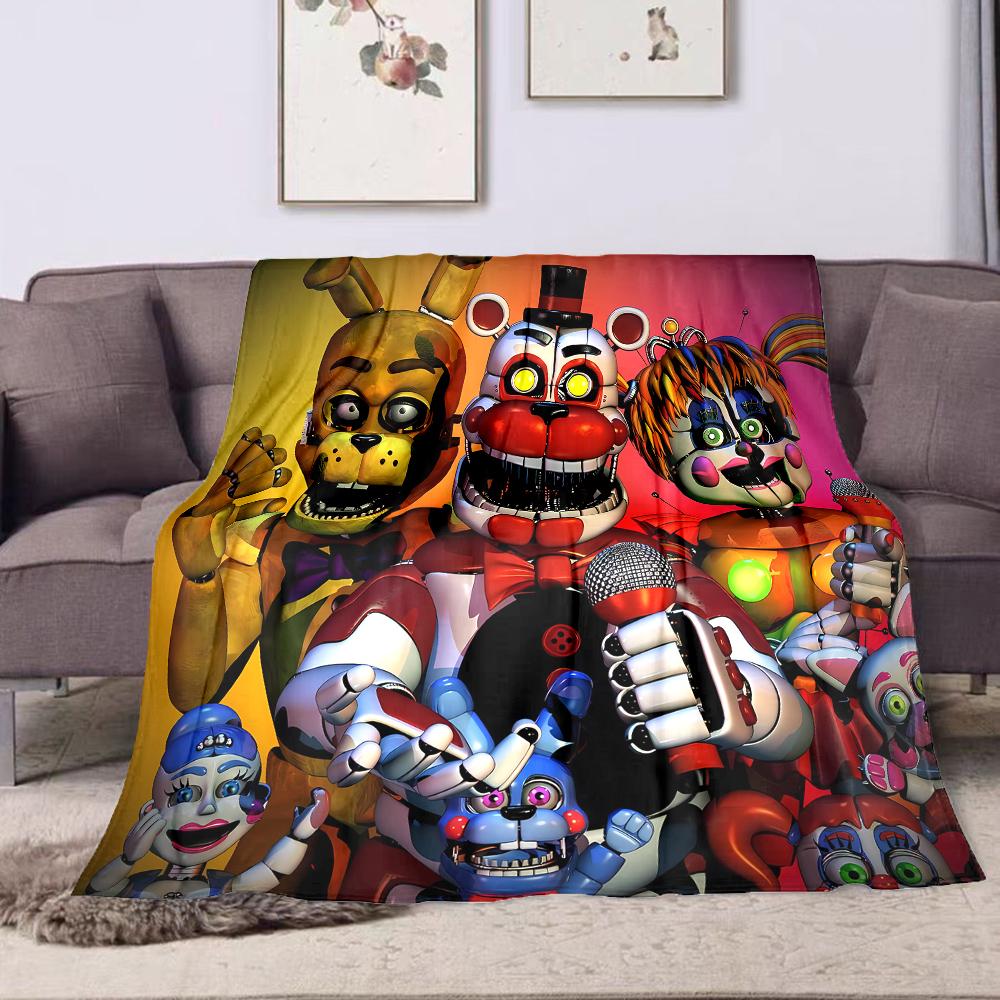 "Colorful Animatronic Characters Blanket" Patterned flannel blanket perfect for the bedroom living room, sofa, or a little nap
