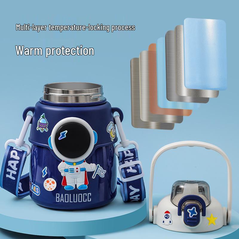 Изолированная бутылка для воды «Астронавт» для детей - Нержавеющая сталь 316, Большая вместимость с соломинкой