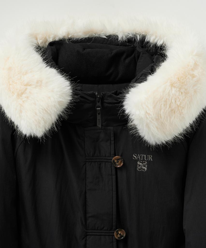 Satur (W) Synthetic Fur Collar Hooded Long Down Black