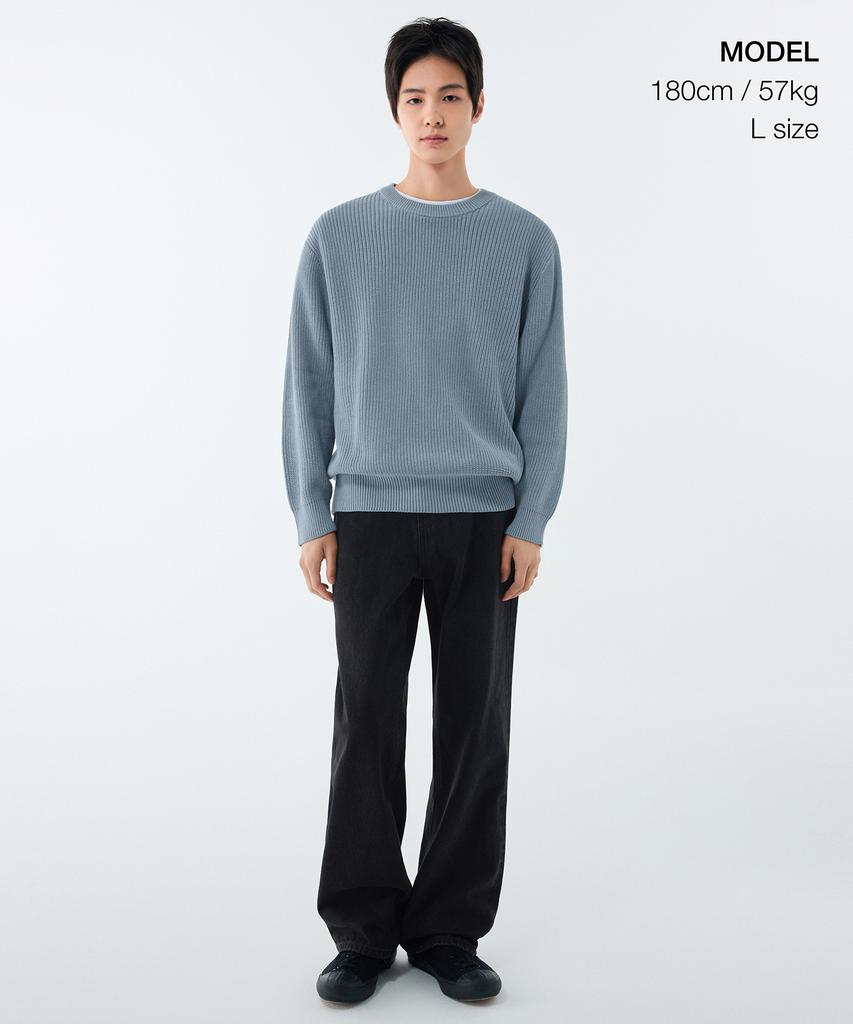 MUSINSA STANDARD Cotton Ribbed Crew Neck Knit [Sky Blue]