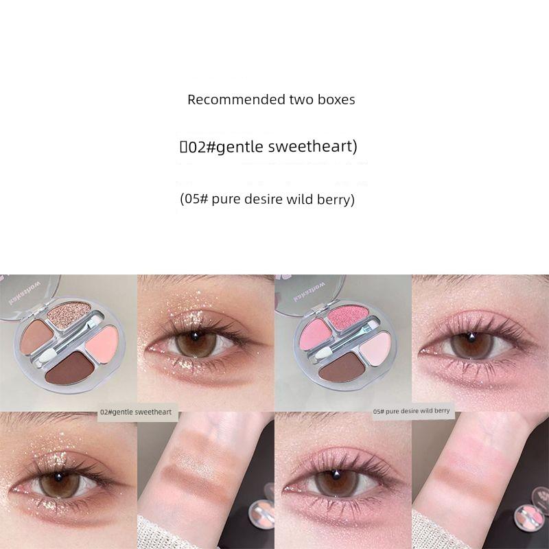 Korean Beauty Idol's Four-Color Eyeshadow Palette! Matte and Pearlescent Eyeshadow Palette in Wild Berry Color with Brush, Affordable Price