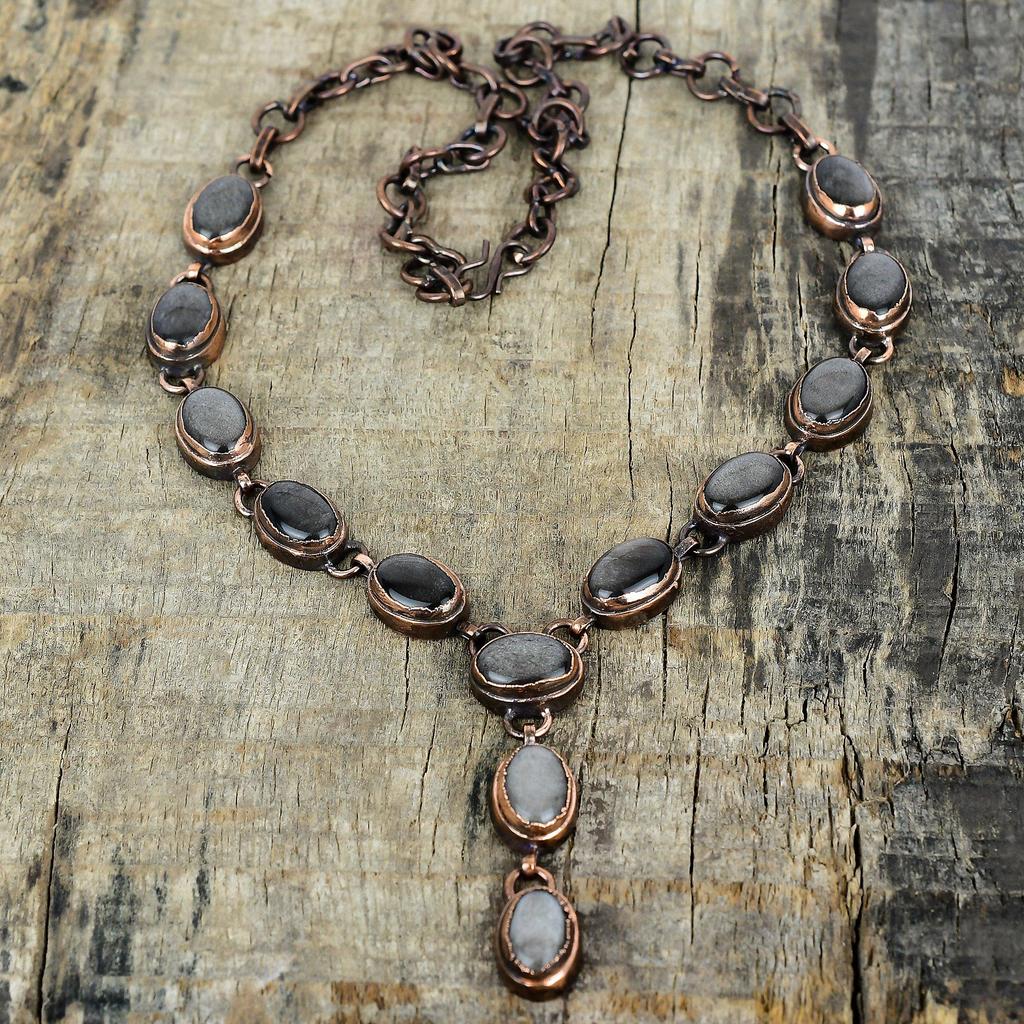 Ожерелье из серебристого обсидиана с гальваническим медным покрытием, регулируемая цепочка, ожерелье с драгоценным камнем, медные украшения для подарков, ожерелье ручной работы