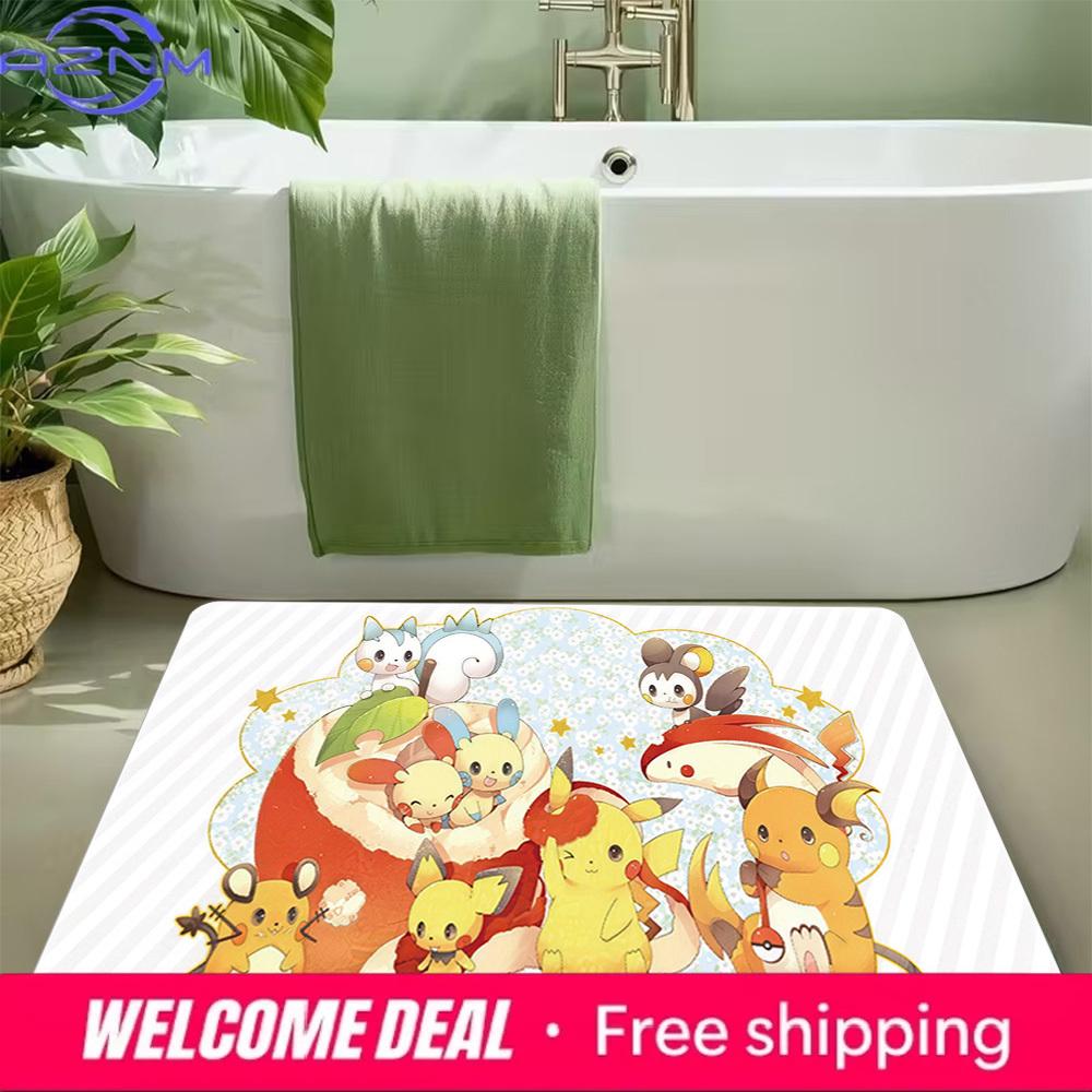 Pokemon Cute Electric Type Characters Print Non-slip Doormat, Soft Absorbent Floor Rug for Home Decor