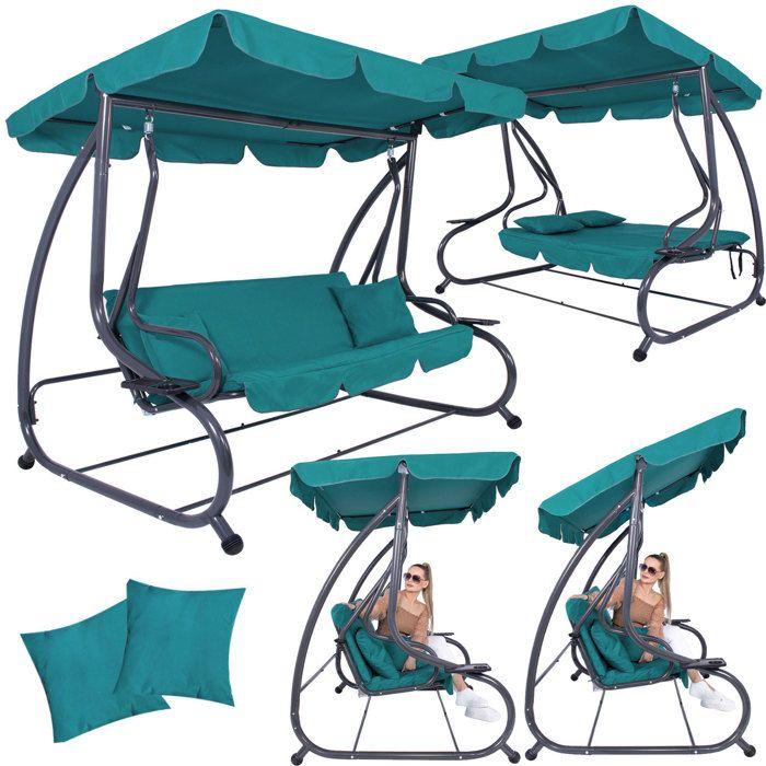 Balancelle de jardin - SPRINGOS - Venise (Hollywood) - 3 places - Toit réglable - Turquoise-vert