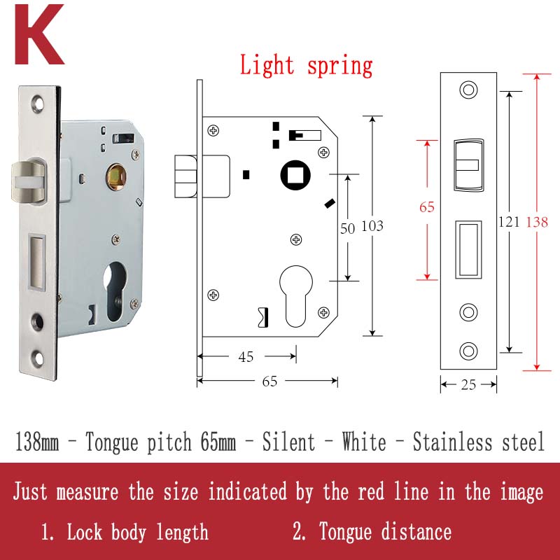 Stainless Steel Lock Body Lock Core Indoor Bedroom Lock Tongue Lock Universal Type Room Household Silent Wooden Door Lock