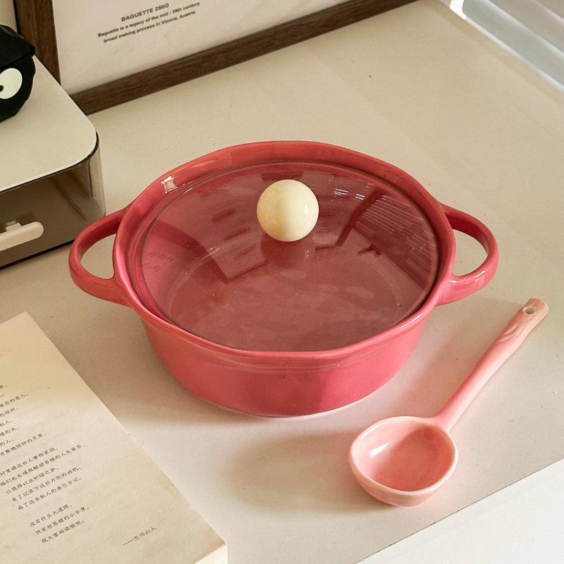 Милая керамическая двухсторонняя миска для лапши быстрого приготовления высокой ценности с крышкой, студенческая общежитие, миска для лапши быстрого приготовления, личная специальная миска для улиточной лапши