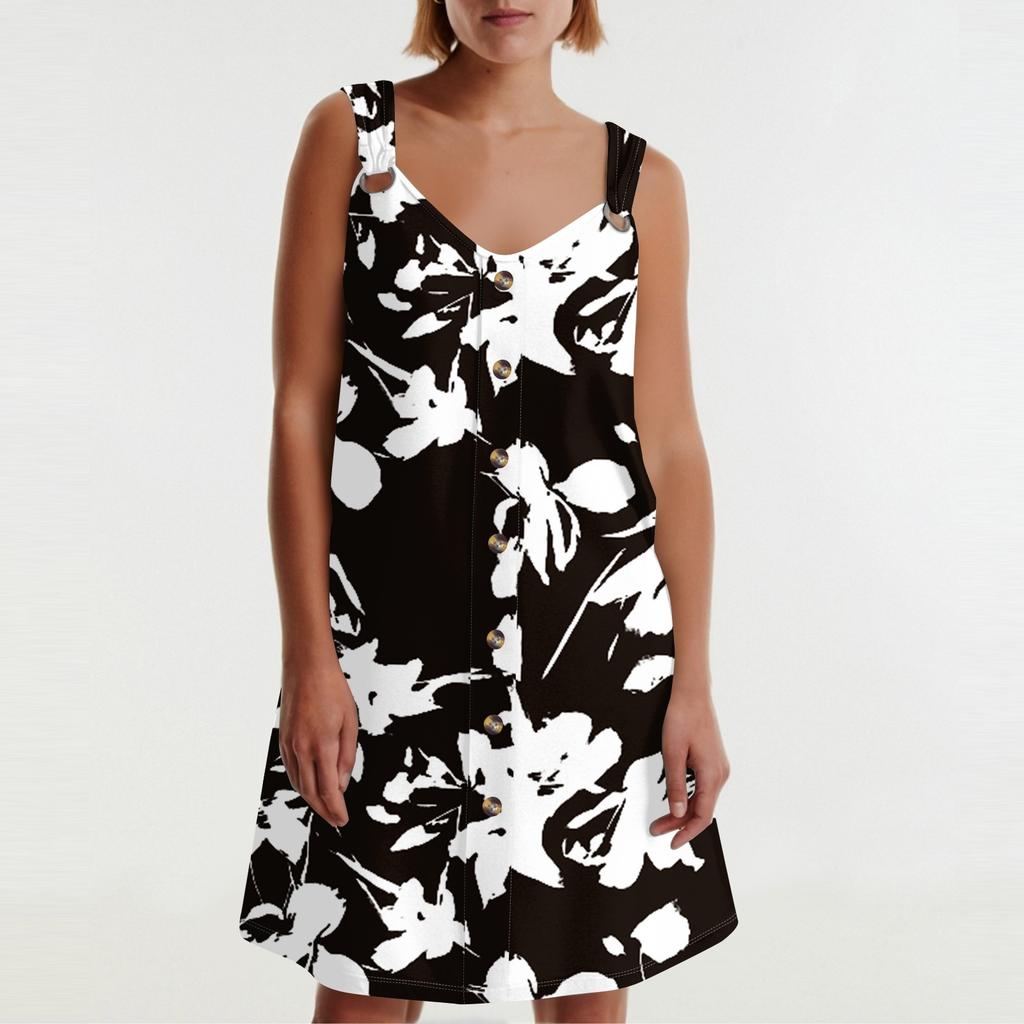 Women's Summer Dress With Pocket Sleeveless Floral Print Sundress