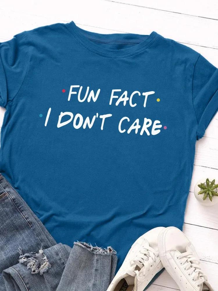 Интересный факт I Don't Care Letter Print Женская футболка с коротким рукавом и круглым вырезом Свободная женская футболка Женская футболка Топы Camisetas Mujer