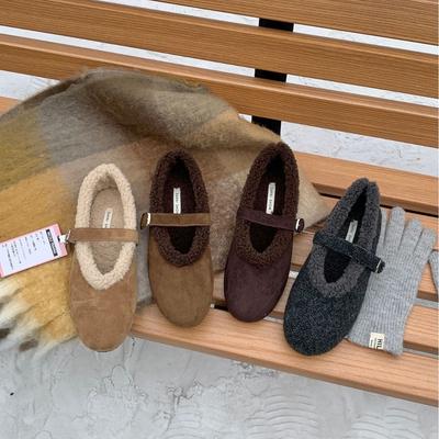 2025 новые туфли с круглым носком, мягкой подошвой из овечьей шерсти, неглубоким вырезом, закрывающие стопу, для тепла, ретро вечерние женские туфли