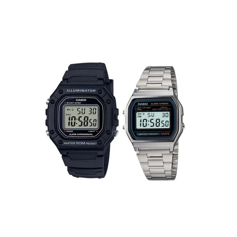 Casio Серия YOUTH - силиконовый маленький квадрат, водонепроницаемые для спорта, ретро-классический маленький квадрат, часы-маленький квадрат, кварцевые, ремешок из смолы, W-218H-1A+A158WA-1