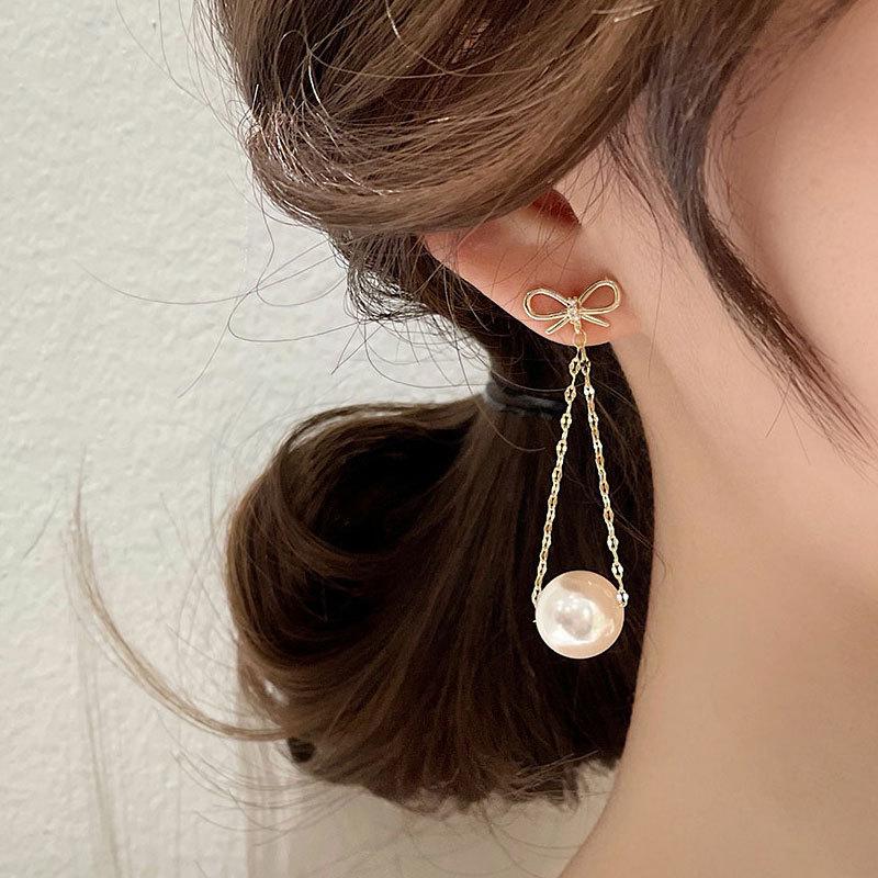 Высококачественный бант с жемчужной кисточкой, длинные серьги, текстура для женских летних сережек, легкие и роскошные