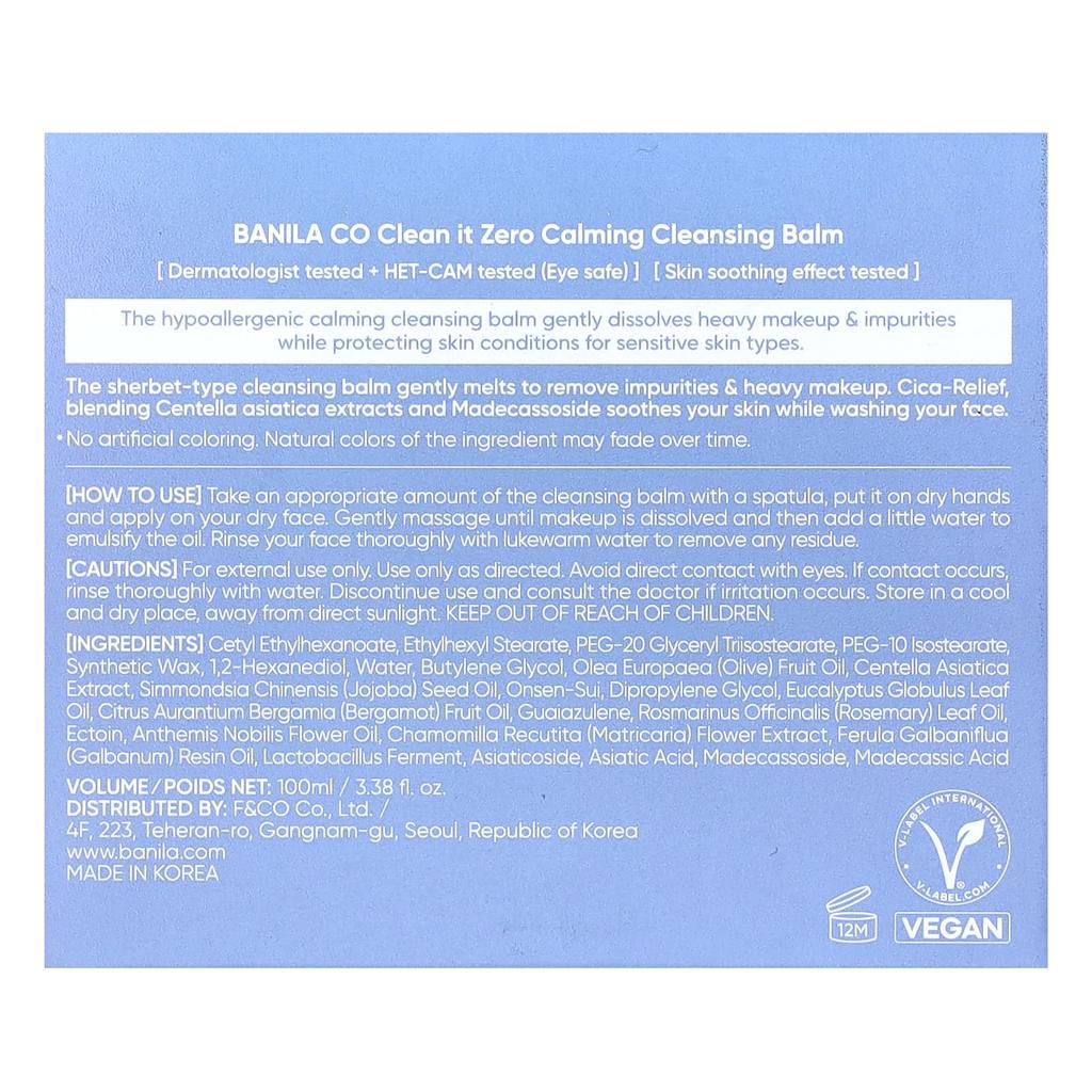 BANILA CO Clean It Zero, Calming Cleansing Balm, 3.38 Fl Oz (100 Ml)