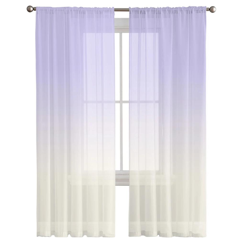 Кремово-фиолетовые градиентные домашние тюлевые шторы для спальни, гостиной, прозрачные шторы с принтом для балкона, летний домашний декор