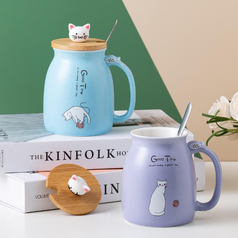Japanese Style Retro Cat Milk Bottle Ceramic Mug Ceramic Coffee Mug With Spoon/Lid/Cup Handle Cat Ceramic Mug