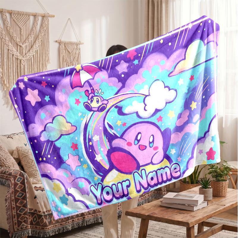 Kirby Personalized Flannel Blanket, Custom Printed Text Name, Warm Soft Blanket For Couch Bed
