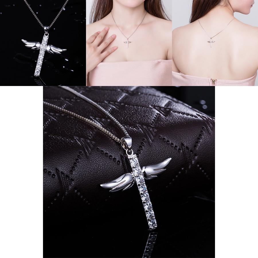 Elegant Silver Women Cross Love Angel Heart Wing Pendant Necklace For Stylish Ladies