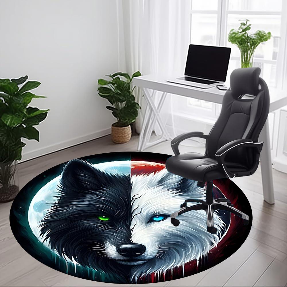 1pc Wolf Moon Office Round Area Rug, Under Office Chairs Bedroom Living Room Home Decor, Room Deco, Available in Various Sizes