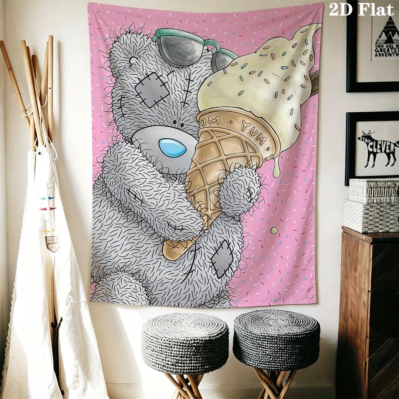 Tatty Teddy Wall Tapestry Aesthetic Wall Hanging Printed Fabric Blanket Decorative Tapestries for Bedroom Living Room Home Decor