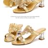 Summer New Fashion Women's High-heeled Slippers Open-toe Sandals Personalized Soft Sole Diamond Crystal Thick Heel Shoes