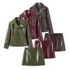 Women's Street Style Leather Suit: Double-breasted Waist-cinching Jacket & A-line Skirt Set