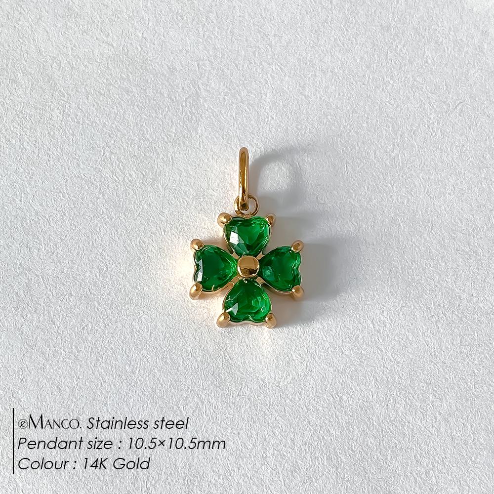 EManco Подвеска-клевер из нержавеющей стали с позолотой 14 карат и разноцветным цирконом для серег или ожерелья своими руками