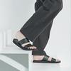 Miami Project MF S1012 Centendre Double Line Leather Slippers Vanta Black-S1012