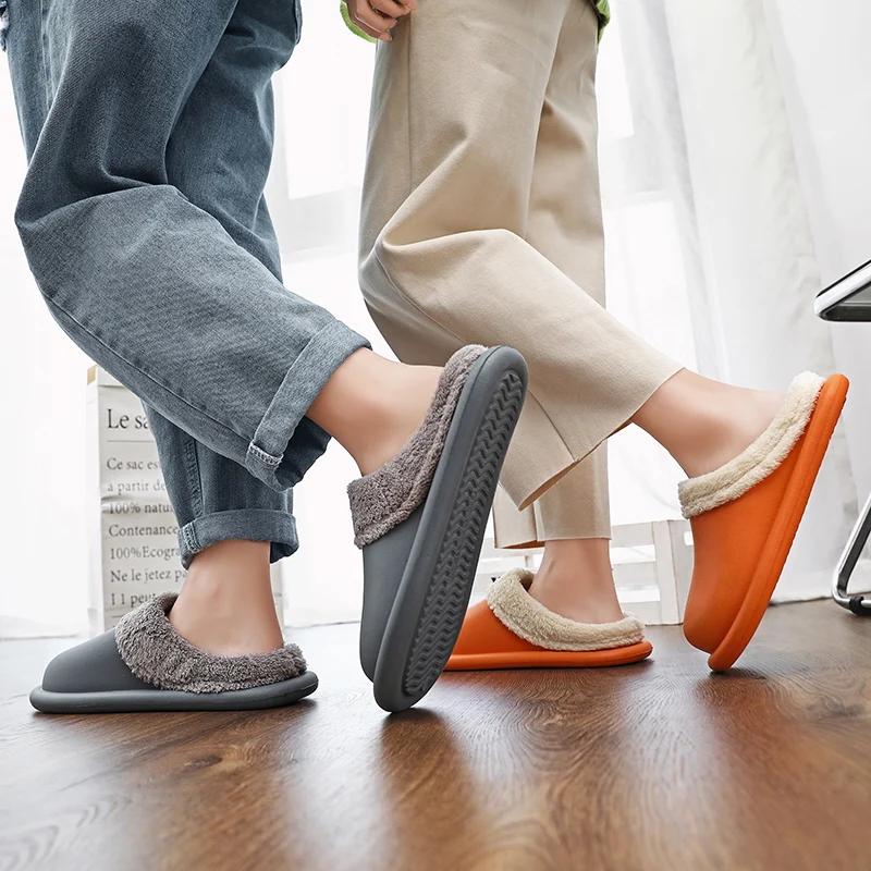 Женские зимние домашние тапочки для влюбленных, уютные, теплые, плюшевые, для дома, мужские, зимние, теплые, противоскользящие, мягкие, из ЭВА, водонепроницаемые