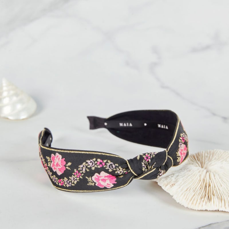 МАЙЯ Жаккардовая повязка для волос с жемчужным цветком A - Узел Розовая