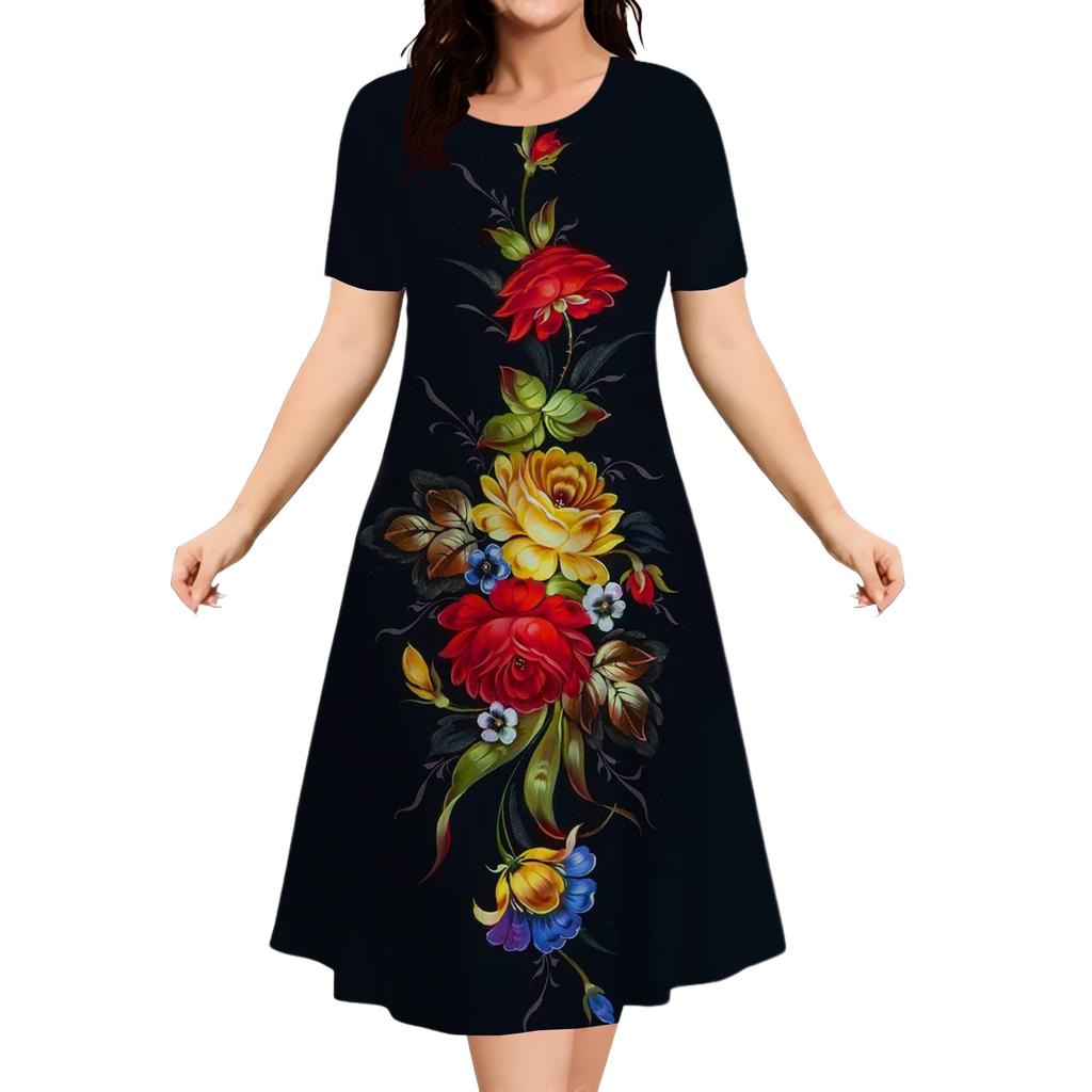 Every Day 3D Print Dress Women Plus Size Short Sleeve Loose Dress Summer Fashion Round Neck Street Elegant Dress