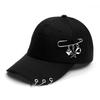 Punk Gothic Hip Hop Baseball Cap With Pin Rings JK Korean Black Cotton Snapback Visor Hats Men Women Hip Hop Dad Trucker Caps