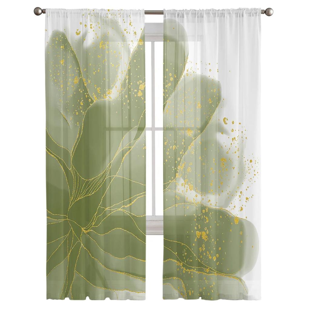 Градиентная акварельная цветочная шалфейная зеленая тюлевая занавеска для гостиной, спальни, кухни, украшение, оконная вуаль, тюлевая занавеска