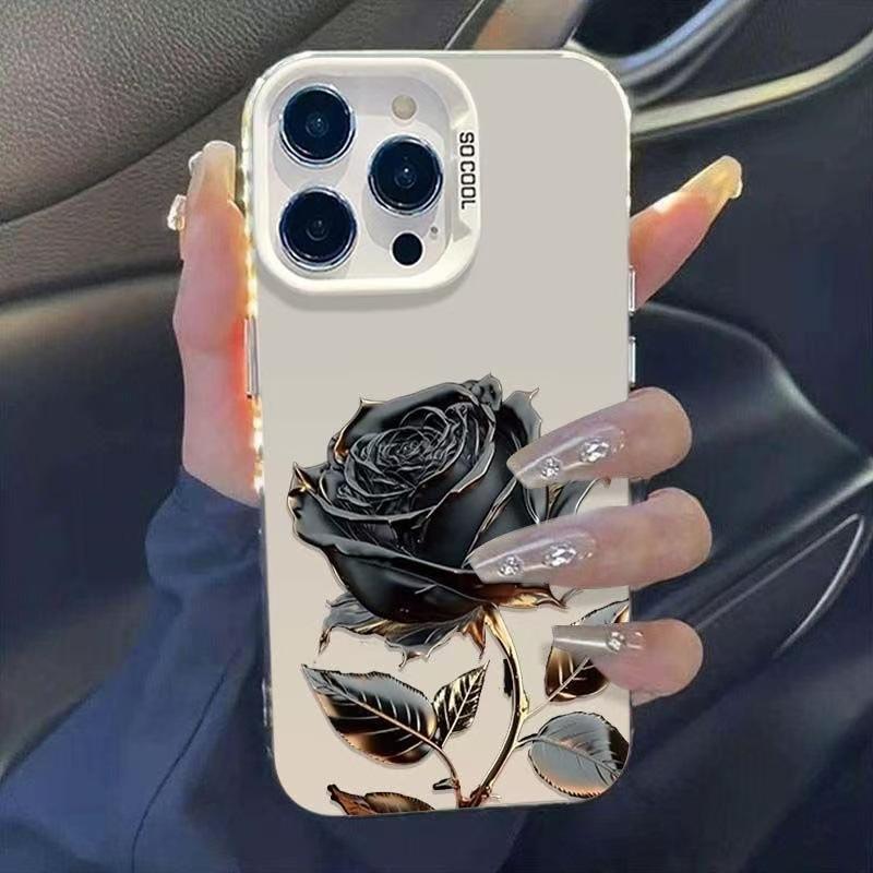Черно-золотой чехол с розой для Apple iPhone 17 Pro Max, iPhone 16 Pro и iPhone 15 Pro, Премиальный новый стиль