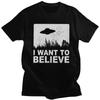 Men Clothing I Want To Believe Print Tshirt Vintage O-Neck Shirt Alien UFO Area 51 Tee Fashion Creativity Unisex Women Short Sleeve