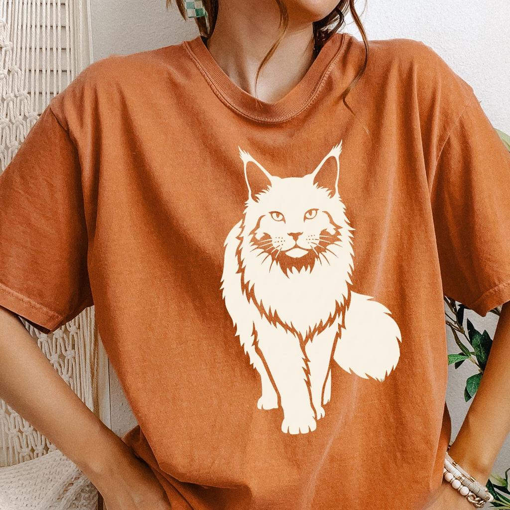 Fluffy Maine Coon Silhouette T-Shirt | Garment-Dyed Tee