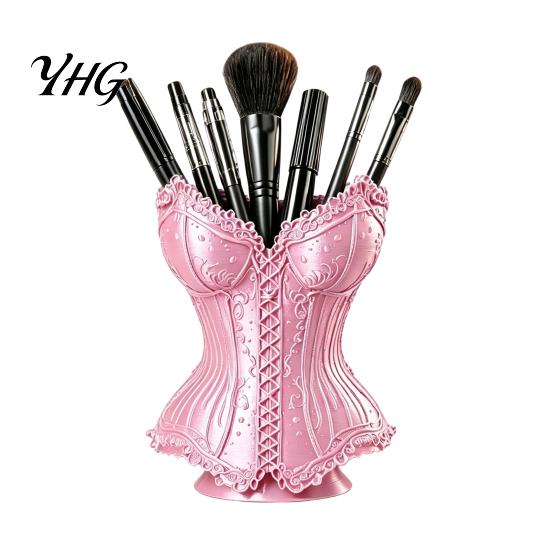 Decorative Storage Bin Gothic Corset Pen Holder, 3D Printed Vintage Dark Makeup Brush Artistic Cup Desk Organizer for Office Vanity, Halloween Desktop