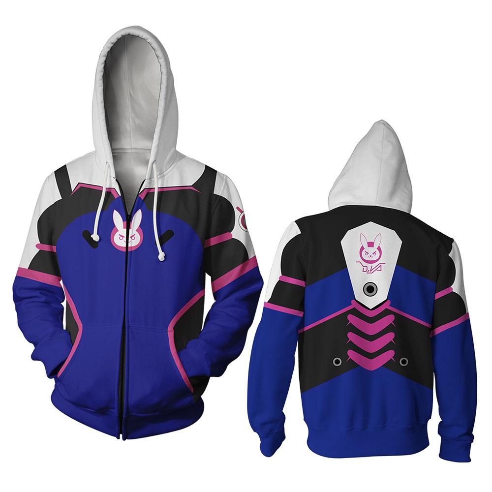 Overwatch D.Va Cosplay ZIP UP HOODIE Men Women 3D Print Game Character Costume Hooded Sweatshirt Jacket Unisex Streetwear Casual