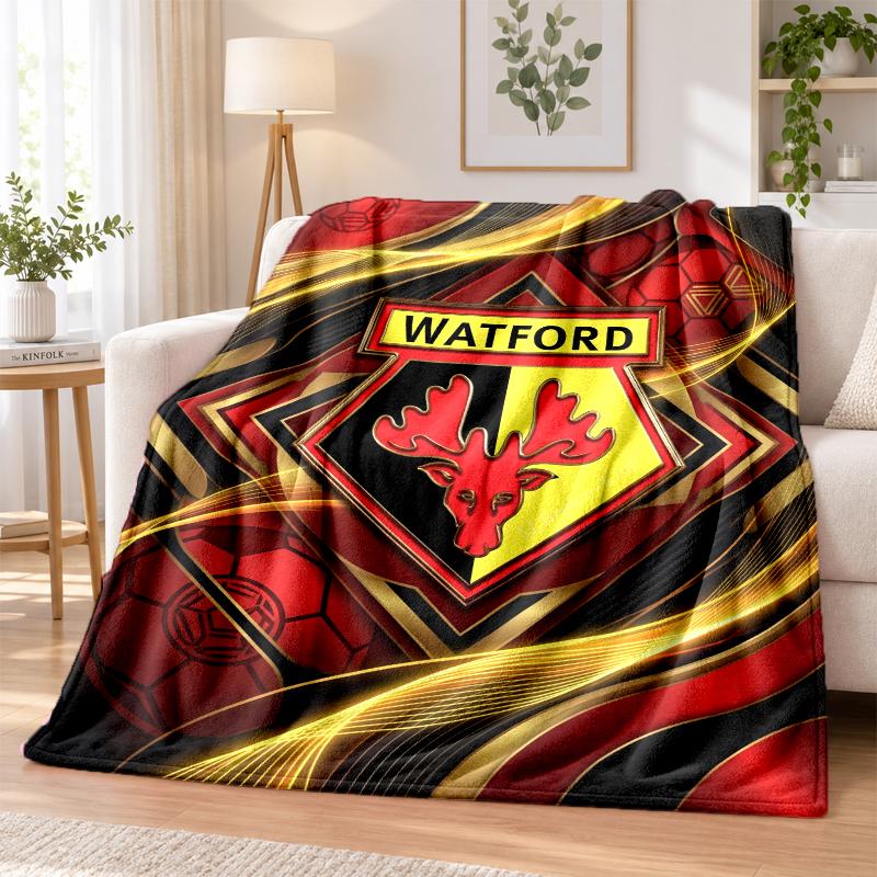 Watford Football Printed Flannel Blanket Warm Comfort Bed Throw For Indoor Home Decoration