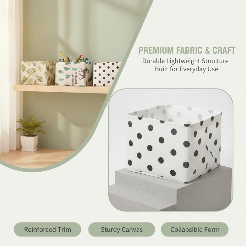 Polka Dot Fabric Storage Basket Large Capacity Foldable Waterproof Organizer for Home Office Desk File Storage