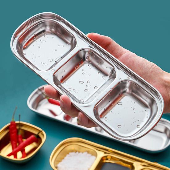 Поднос из нержавеющей стали с 3 отделениями, легко моется, штабелируется, соусница, органайзер, подставка для посуды