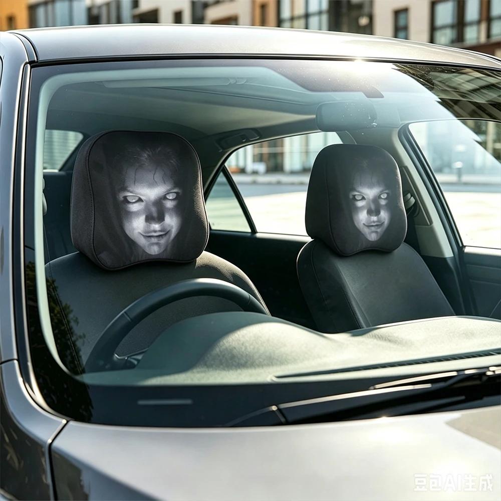 2 шт. 3D Чехол на подголовник автомобиля с лицом ужасного призрака, Эластичный забавный защитный чехол-обманка для подголовника, Мягкая ткань, Декор-подушка для подголовника сиденья автомобиля, Подарок для автолюбителей