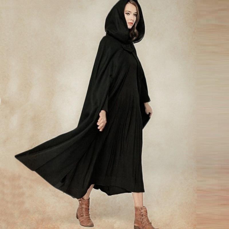 Зимнее шерстяное пальто макси с капюшоном, средневековый винтаж, кашемировая шаль, свободная длинная накидка с капюшоном, длинная шерстяная куртка