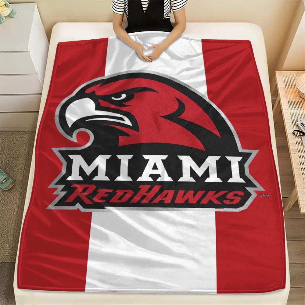 Miami Ohio Redhawks Print Flannel Blanket High Quality Warm Comfortable Cover for All Seasons Perfect for Gifts Home Decor