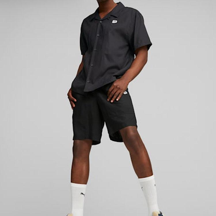 Puma Downtown Series Ss23 однотонная свободная рубашка с коротким рукавом с логотипом, мужские рубашки черного цвета 538255-01