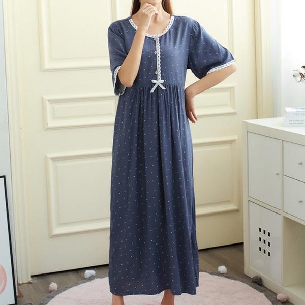New Summer Nightdress Women Cotton Short Sleeve Polka Dot Breathable Nightgown Homewear Lady Princess Sleepwear Sleepdress Women