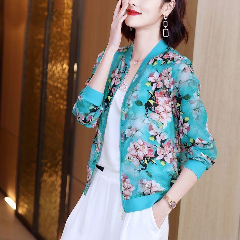Шифоновая солнцезащитная одежда для женщин летом корейский универсальный цветочный кардиган, большой размер тонкая куртка с длинными рукавами для женщин